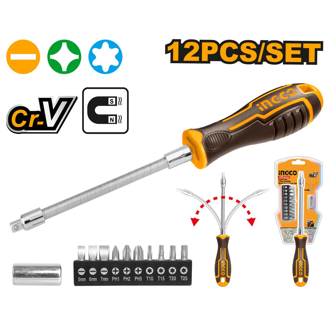 UN17582 Odvijač fleksibilni 12kom set - AKSDFL1208 INGCO